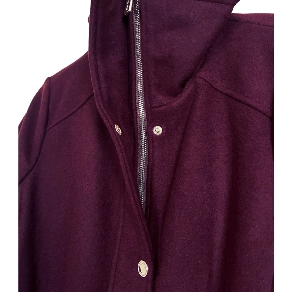 Michael Kors Womens Red Wine Full Zip Snap Belted Wool Blend Pea Coat Sz M New